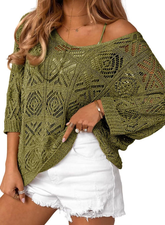 Damen Oversize Strickpullover mit Häkelstruktur EB