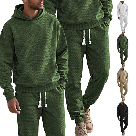 Herren nan strukturierter Velours-Jogginganzug mit Kapuzenpullover und Kordelzughose EB