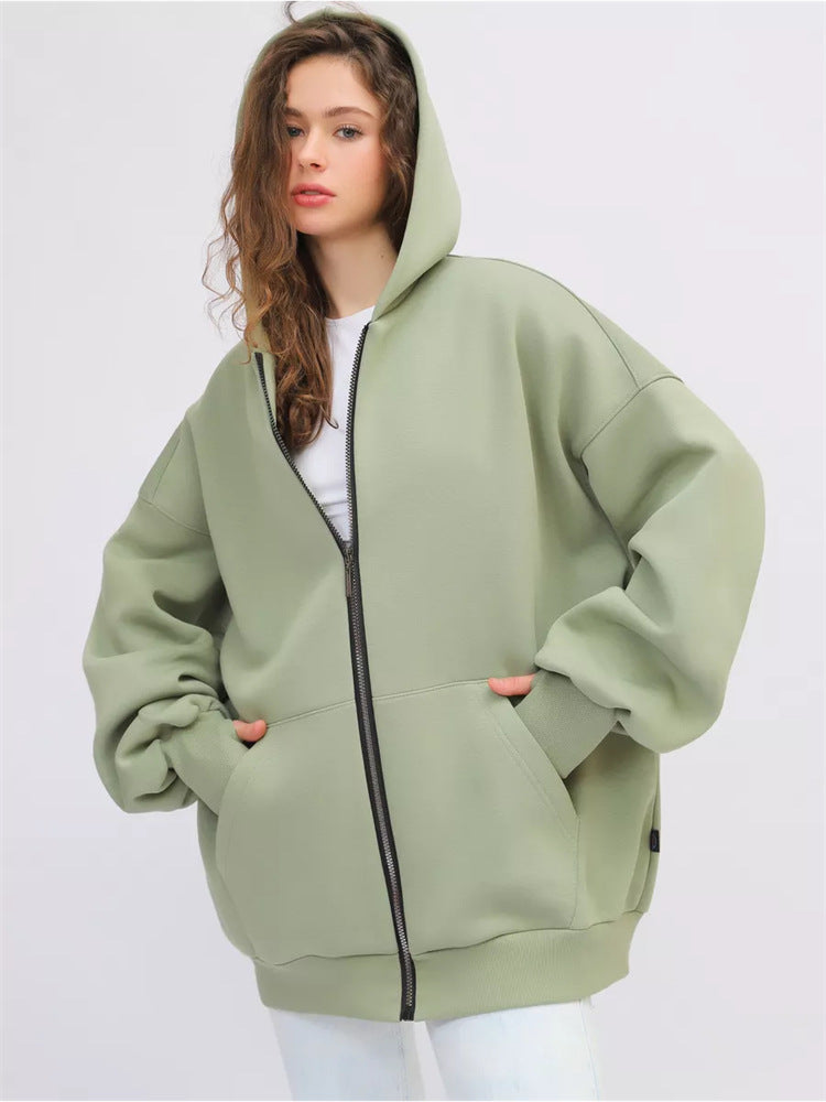Damen lässiger Oversized Zip-Hoodie mit tiefen Taschen EB