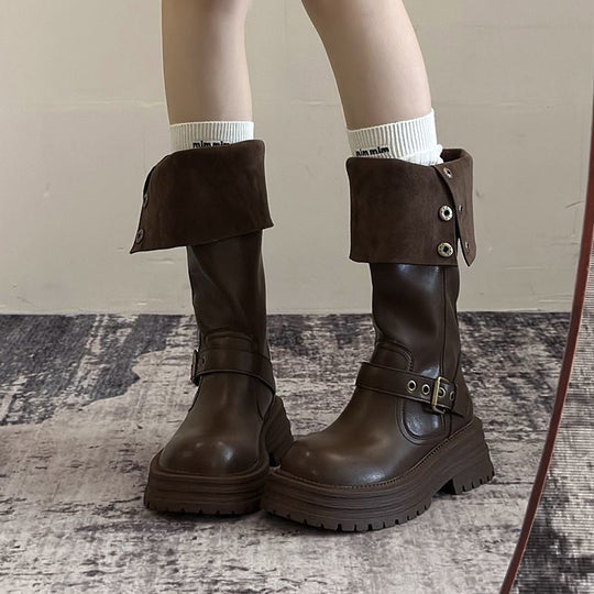 Damen Modische und robuste Stiefel mit verstellbarem Riemen und Schnalle EB