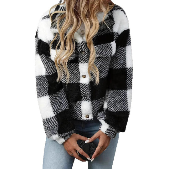 Damen Plüsch-Cool-Freizejacke im Karomuster EB