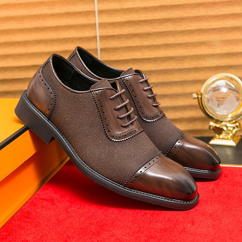 Herren elegante Oxford-Halbschuhe mit Kapzehen-Design, Leder-Textilmix und gepolstertem Komfortfußbett EB