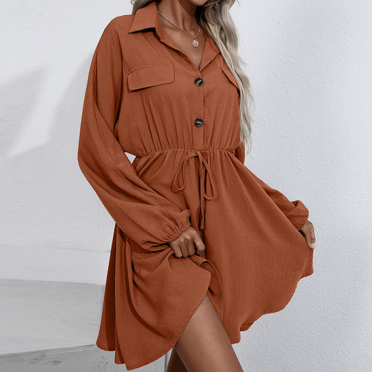 Damen lässiges Shirtkleid mit Knopfdetails und elastischem Taillenzug EB