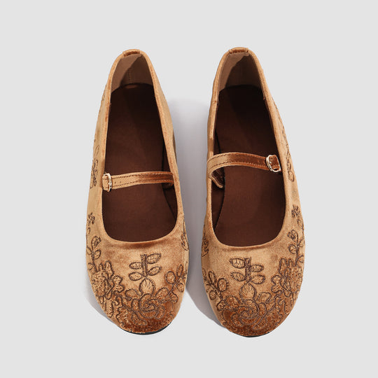 Damen Ballerinas mit dekorativem Blumenmuster und komfortablem Riemendesign EB
