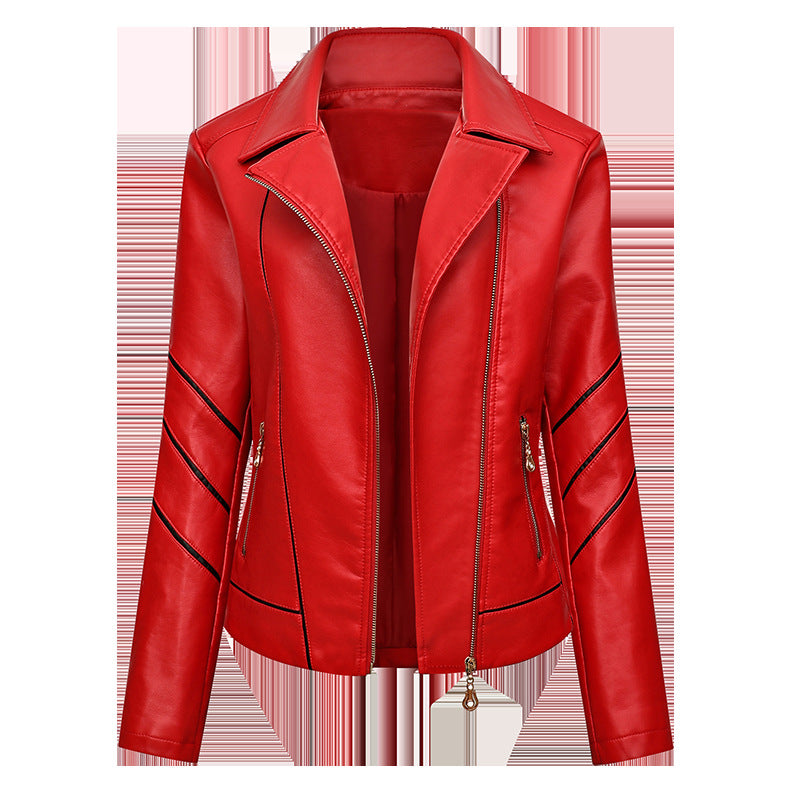 Damen modische Kunstlederjacke mit schicker Zipp-Detailierung EB