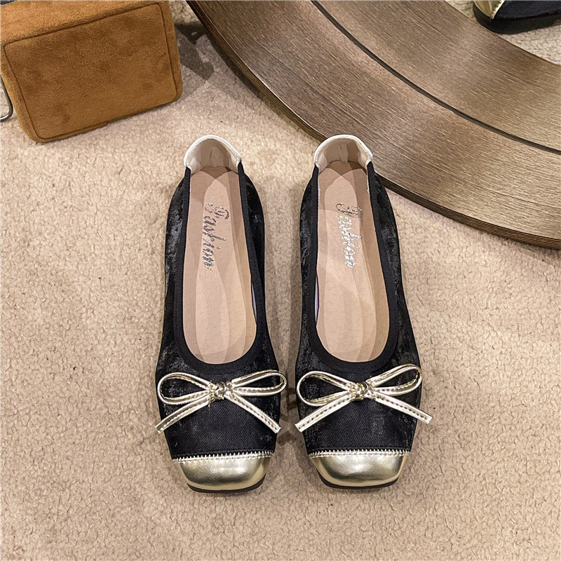 Damen nan Ballerina-Slipper mit quadratischer Zehenpartie, Schleifenapplikation und viskoelastischem Fußbett EB