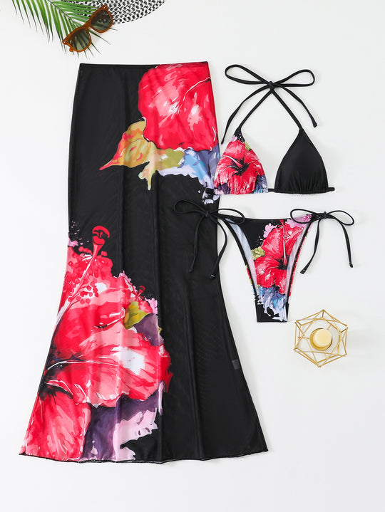 Damen Strandkleid mit blühendem Bikini-Set EB