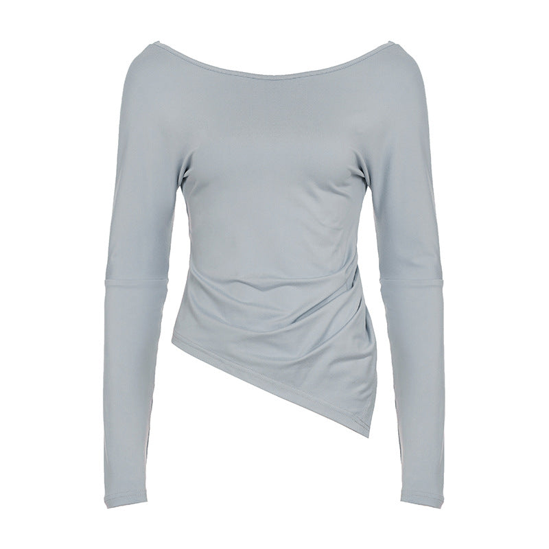 Damen nan asymmetrisches Off-Shoulder Langarmshirt mit seitlicher Raffung und schräger Saumlinie EB