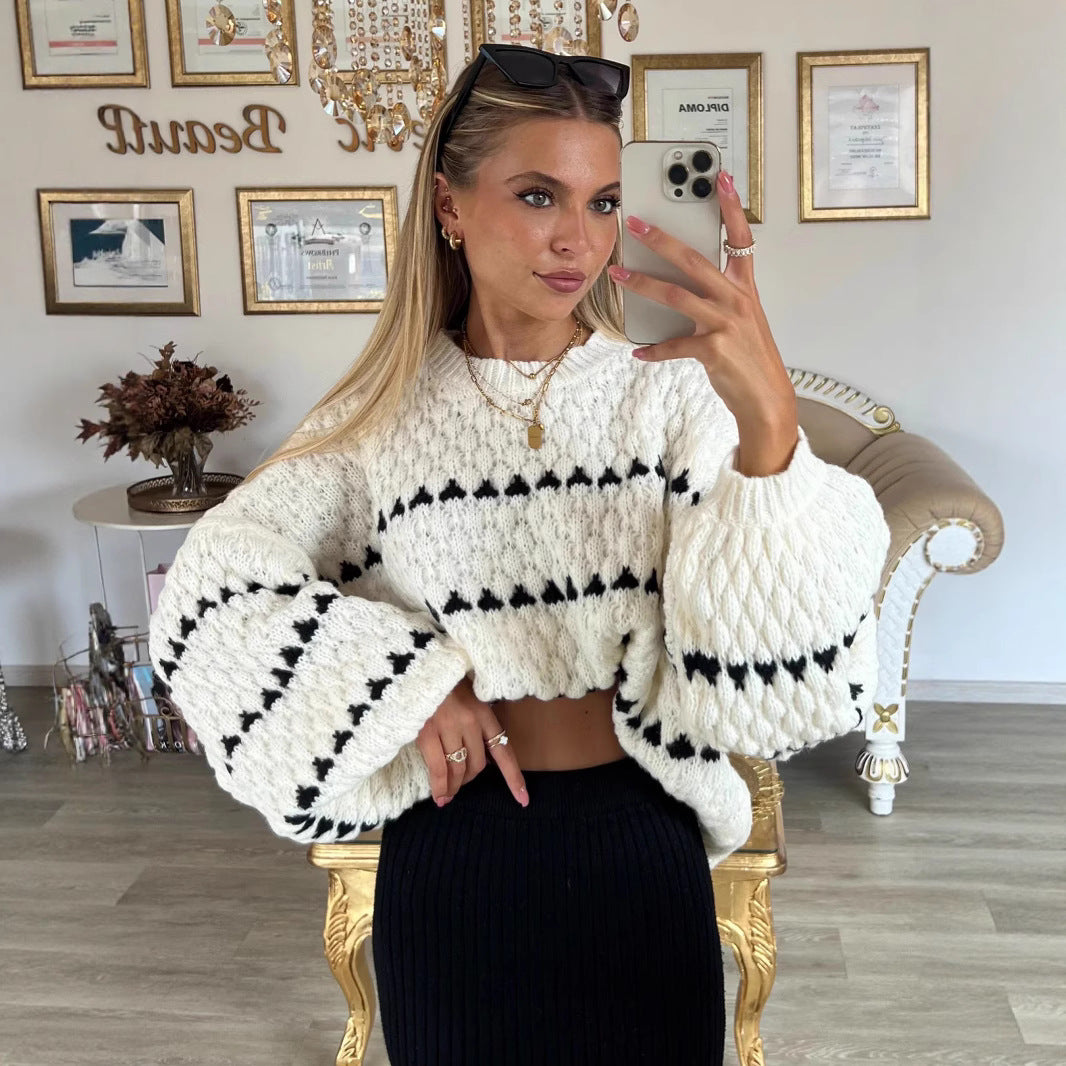 Damen modischer Pullover mit weitem Schnitt und strukturiertem Design EB