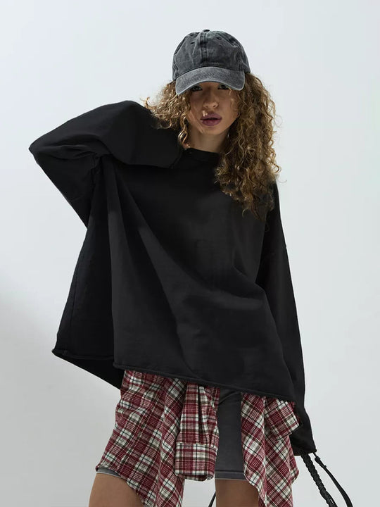 Damen weites Sweatshirt mit Rundhalsausschnitt und verlängertem Oversize-Schnitt EB