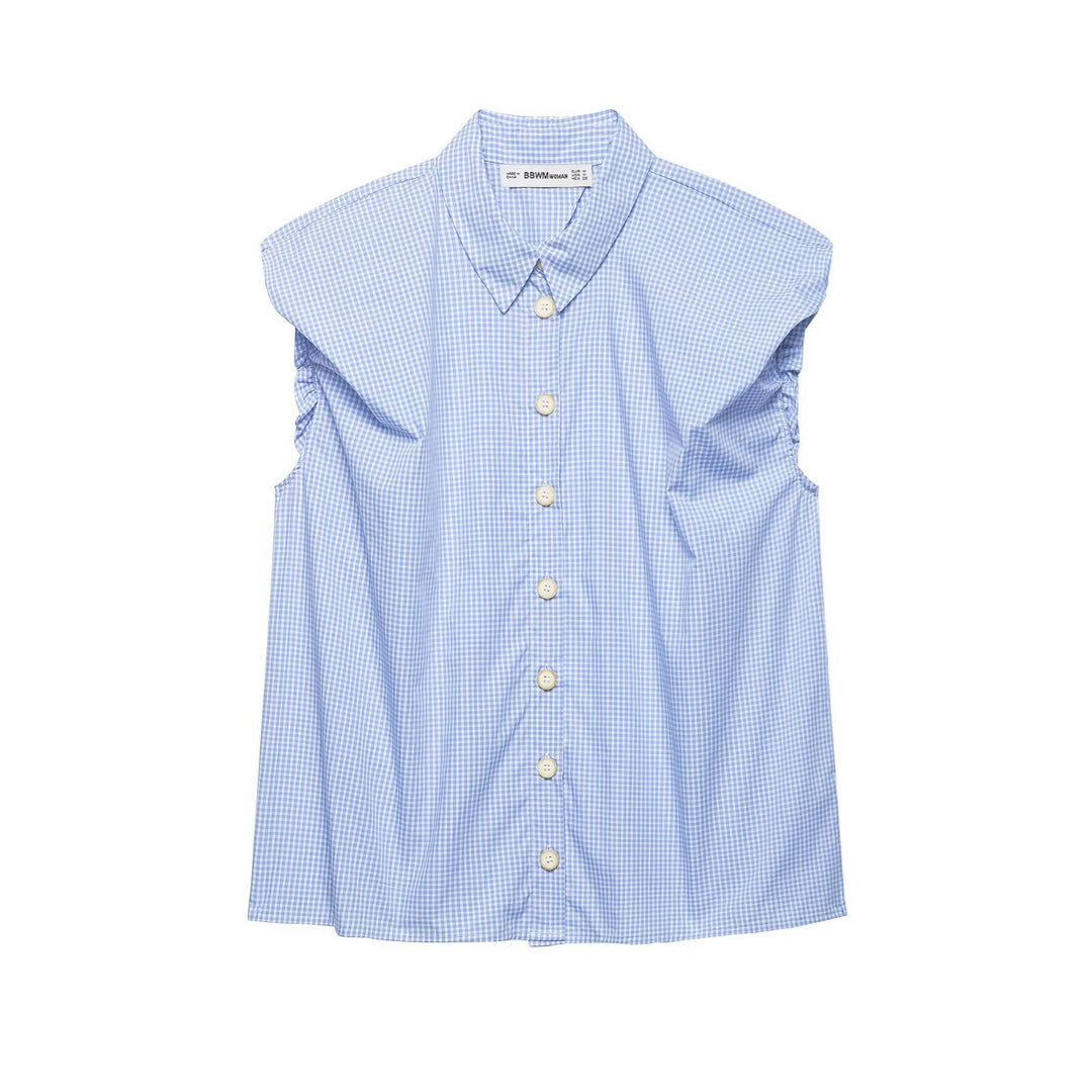 Damen Kurzarm Bluse mit modernen Streifen und eleganter Knopfleiste EB