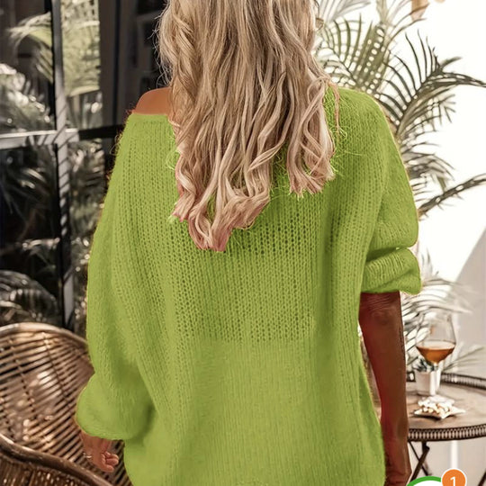 Damen Grobstrickpullover mit lässigem Schnitt und weitem Ärmel EB