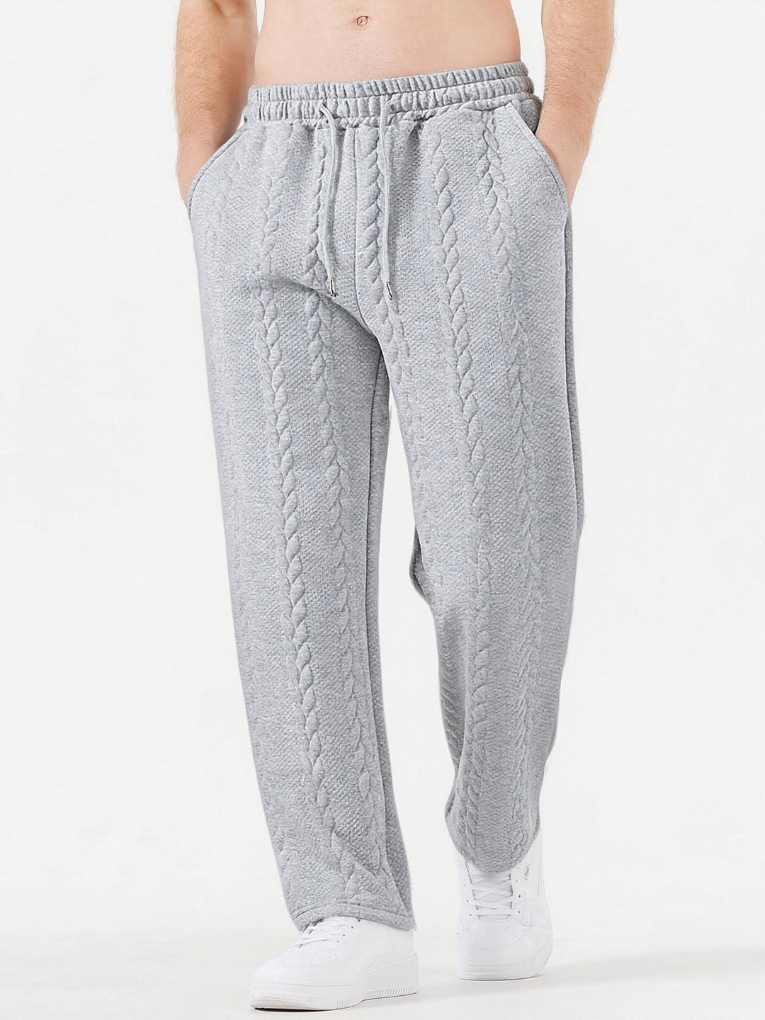 Herren nan grobgestrickte Lounge-Jogginghose mit Zopfstrick, Elastikbund und Kordelzug EB