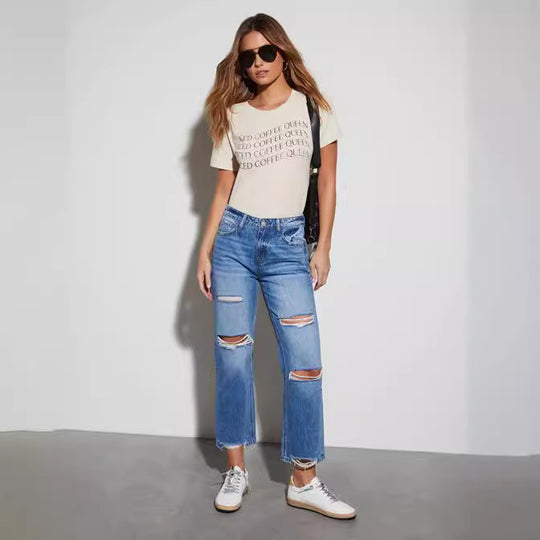 Damen Destroyed Jeans im modischen Bootcut-Stil EB