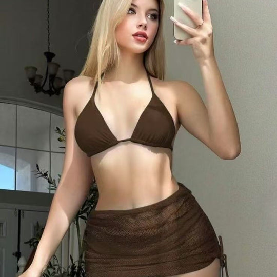 Damen Bikini-Set mit verstellbaren Trägern und transparentem Wickelrock EB