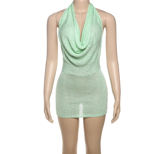 Damen Schulterfreies Minikleid mit lässigem Oversized-Ausschnitt und Glitzerakzenten EB