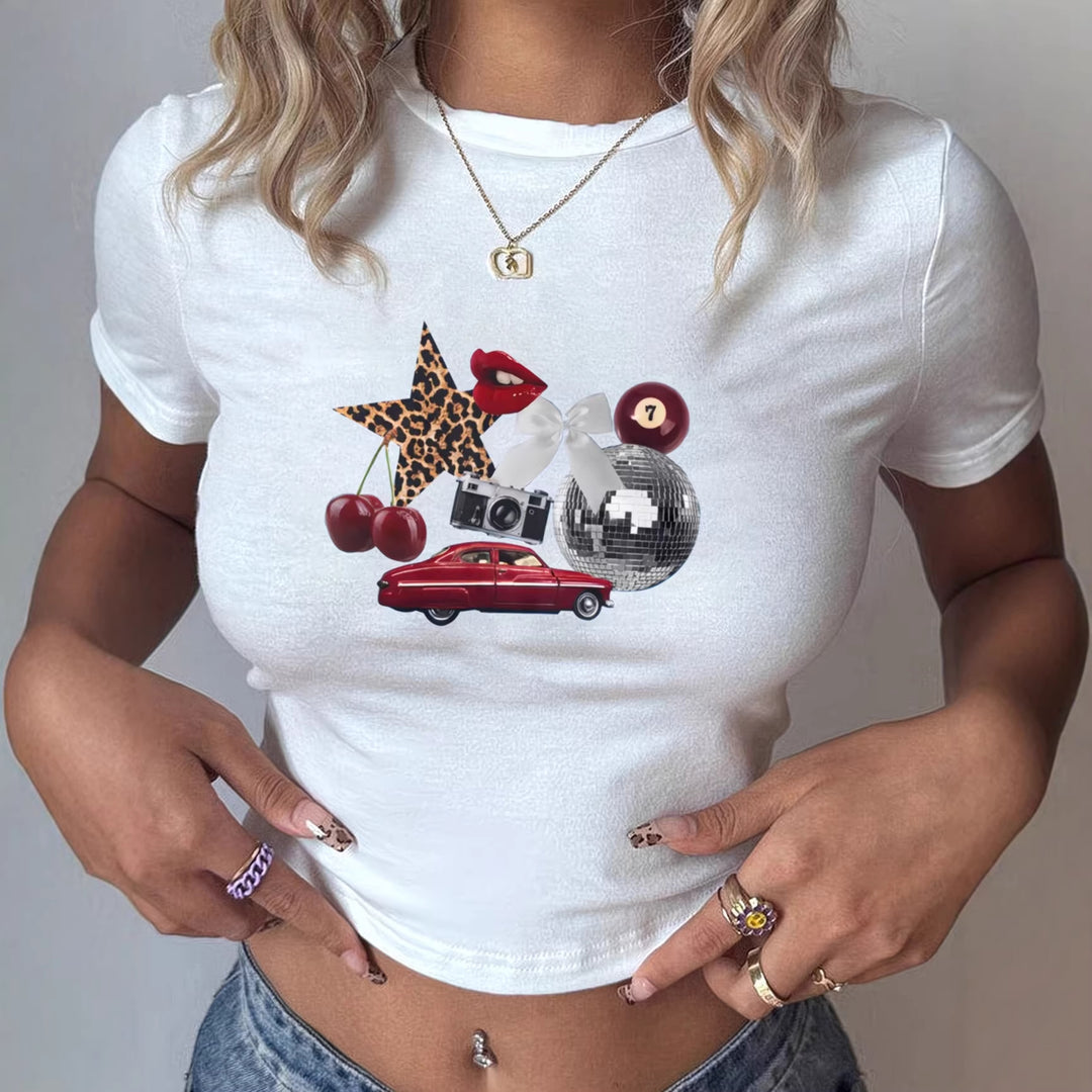 Damen T-Shirt mit kreativem mehrfarbigem Grafikdruck EB