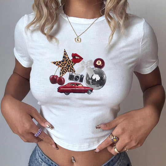 Damen T-Shirt mit kreativem mehrfarbigem Grafikdruck EB