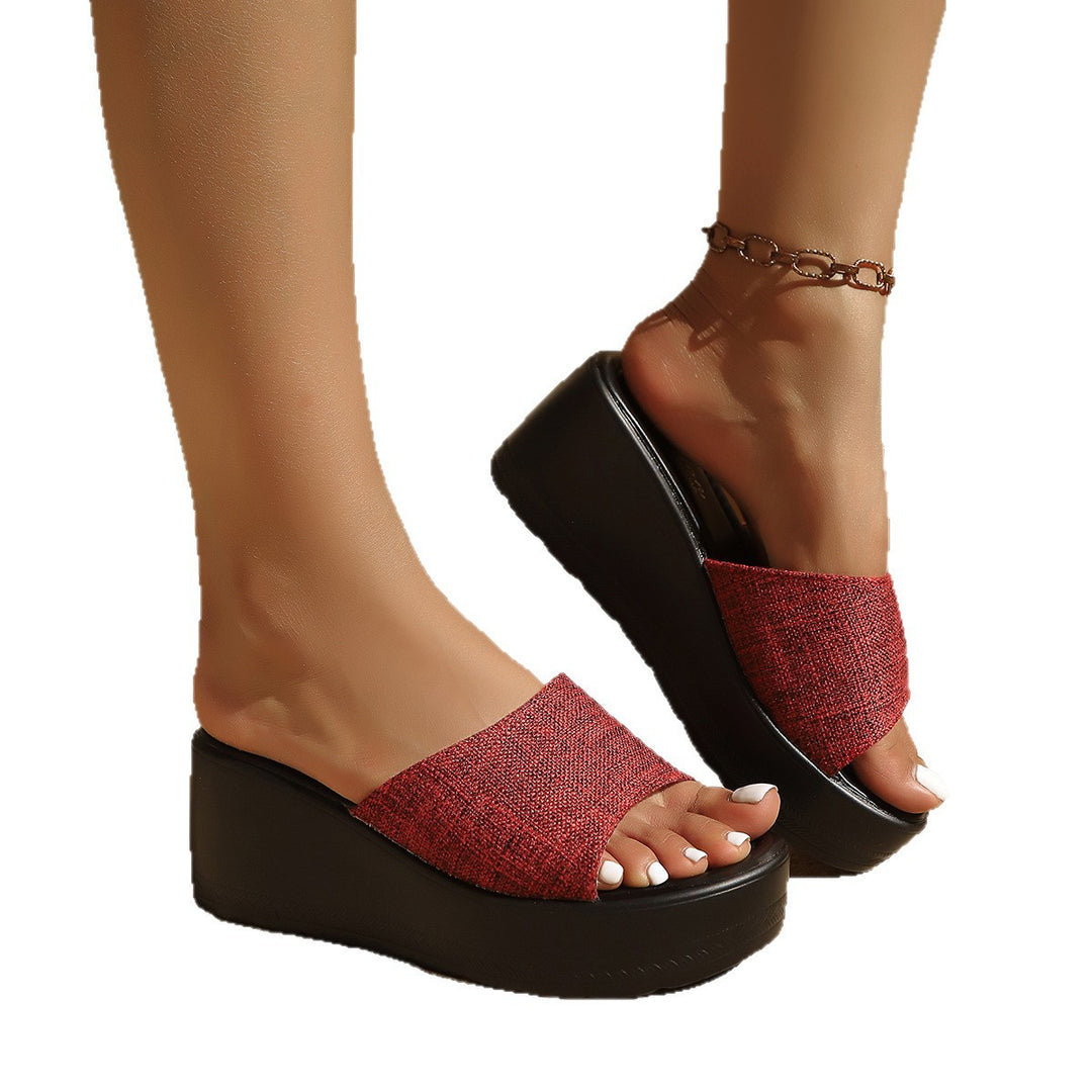 Damen komfortable Plateau-Sandalen mit offenen Zehen und textilem Obermaterial EB