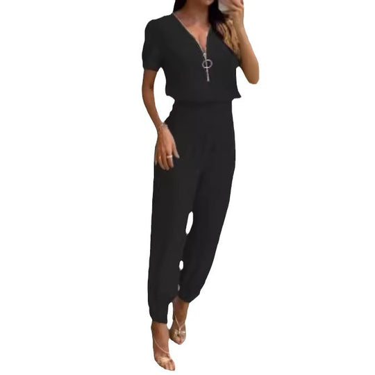Damen Jumpsuit mit hochgeschlossenem Kragen und seitlichem Reißverschluss EB
