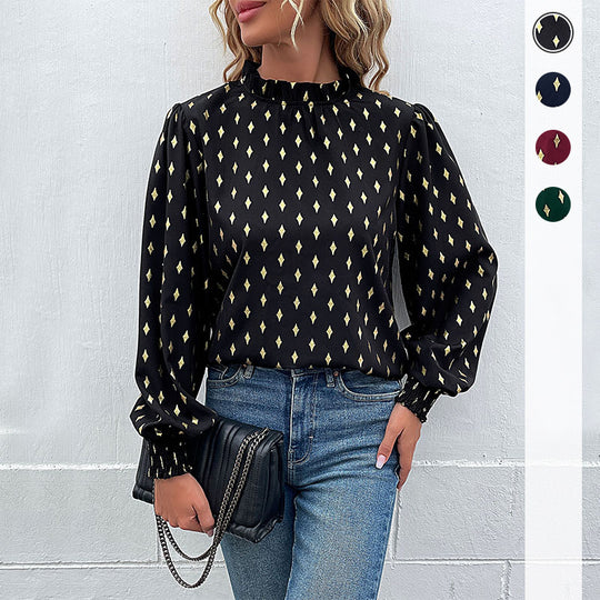 Damen Bluse mit luxuriösem Musterdruck und elegantem Stehkragen EB