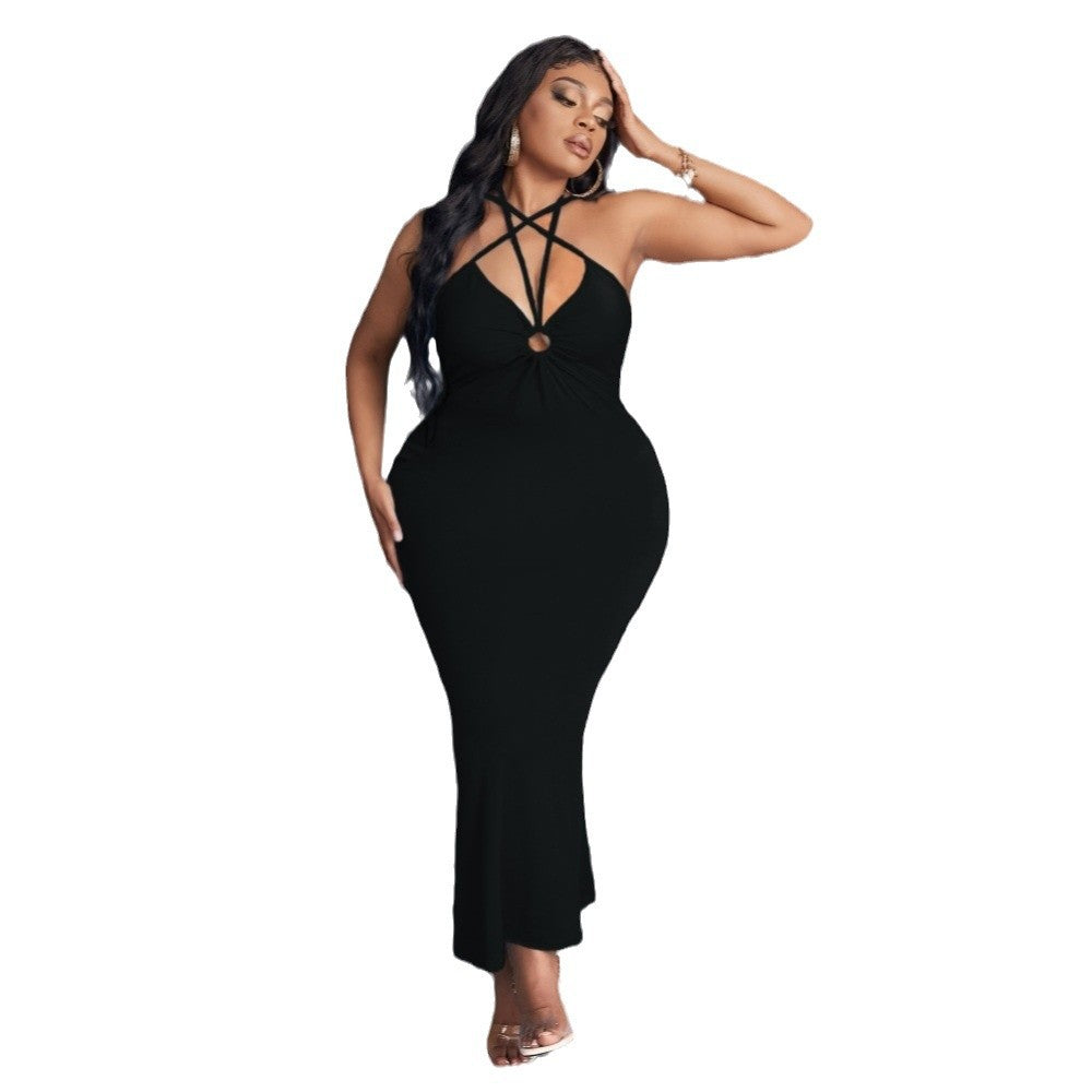 Damen langes Kleid mit raffiniertem Schnitt und tiefem Ausschnitt EB