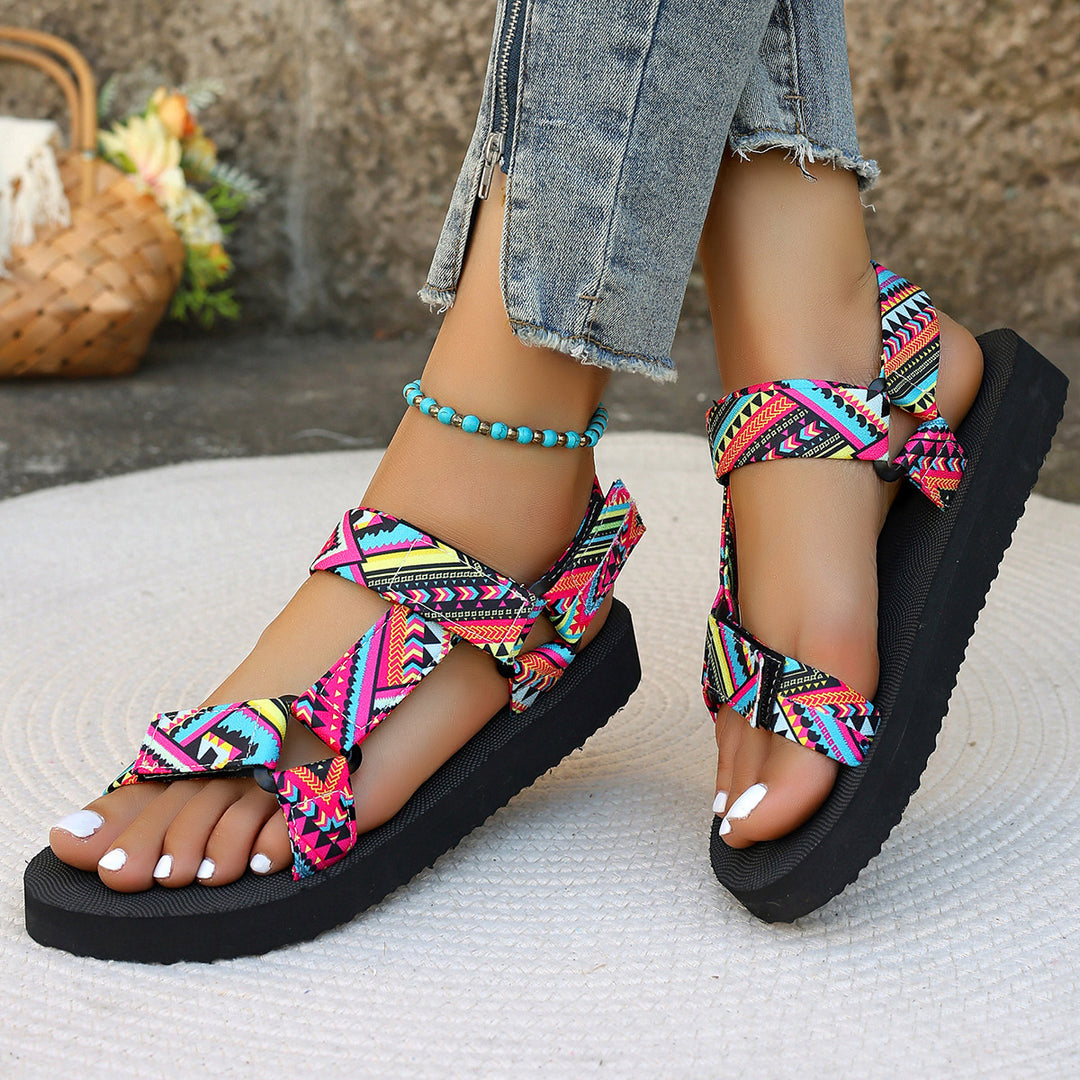 Damen Sommerliche Sport-Sandalen mit bunten Riemen und rutschfester Sohle EB