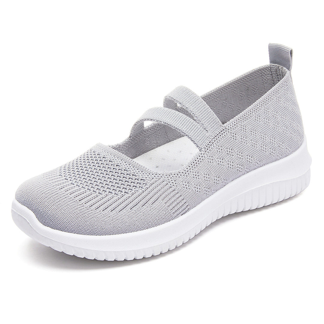 Damen nan gestrickter Slip-On Mary-Jane-Sneaker mit elastischen Riemen, gepolstertem Komfortfußbett und flexibler EVA-Laufsohle EB