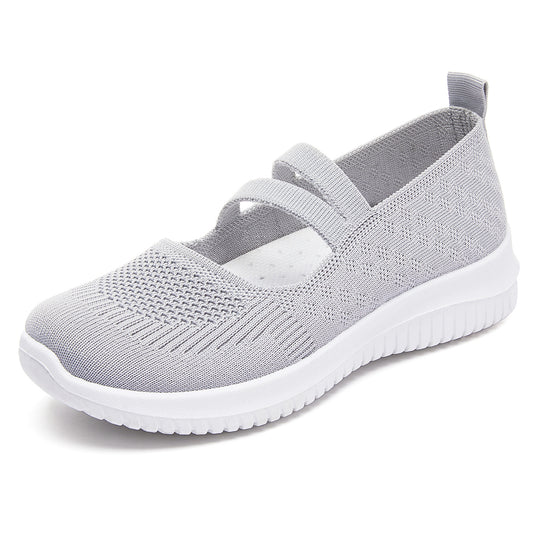 Damen nan gestrickter Slip-On Mary-Jane-Sneaker mit elastischen Riemen, gepolstertem Komfortfußbett und flexibler EVA-Laufsohle EB