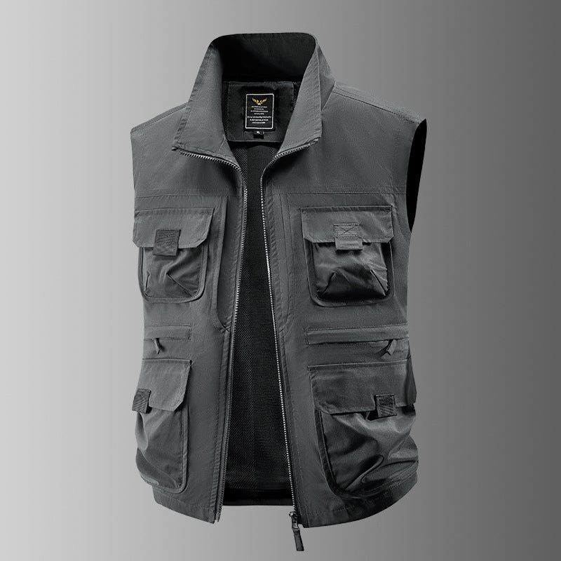 Herren Outdoor-Utilityweste mit Mehrfach-Taschen, verstärkten Einsätzen und Frontreißverschluss EB