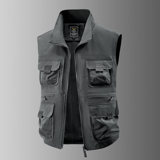 Herren Outdoor-Utilityweste mit Mehrfach-Taschen, verstärkten Einsätzen und Frontreißverschluss EB