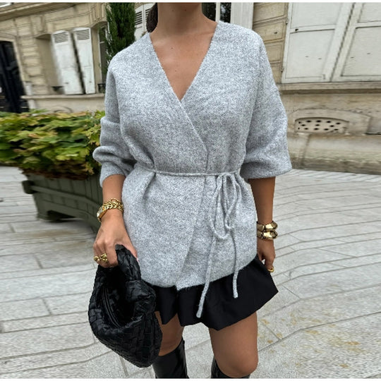 Damen modische Wickeljacke aus weichem Strick EB