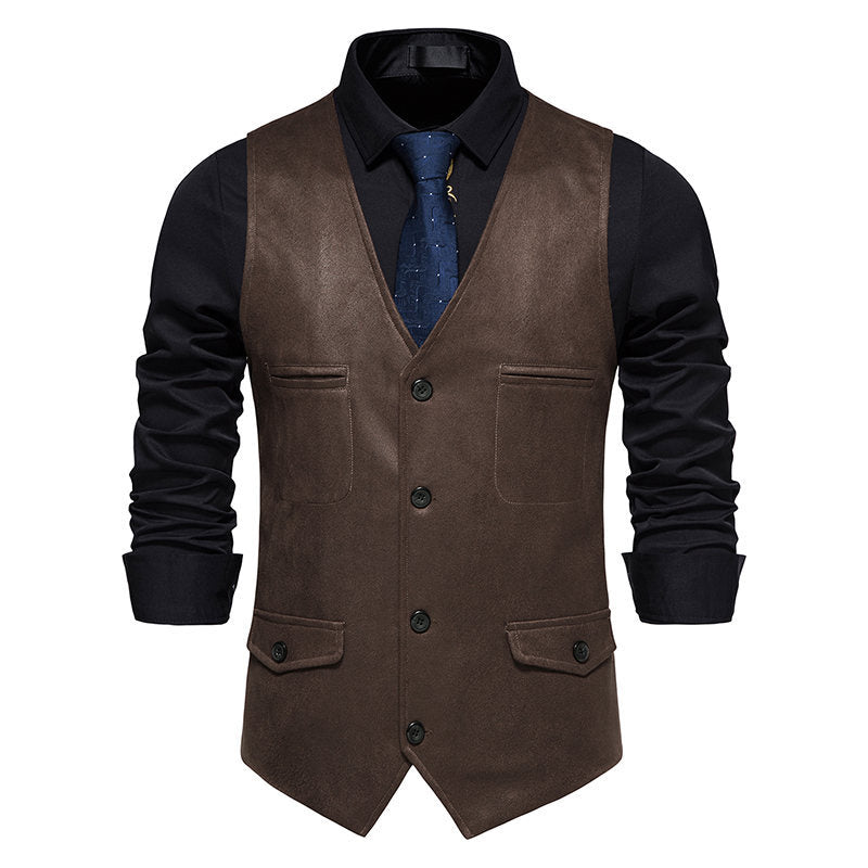 Herren elegante Weste aus Kunstleder mit praktischen Taschen EB