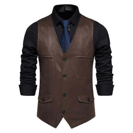 Herren elegante Weste aus Kunstleder mit praktischen Taschen EB