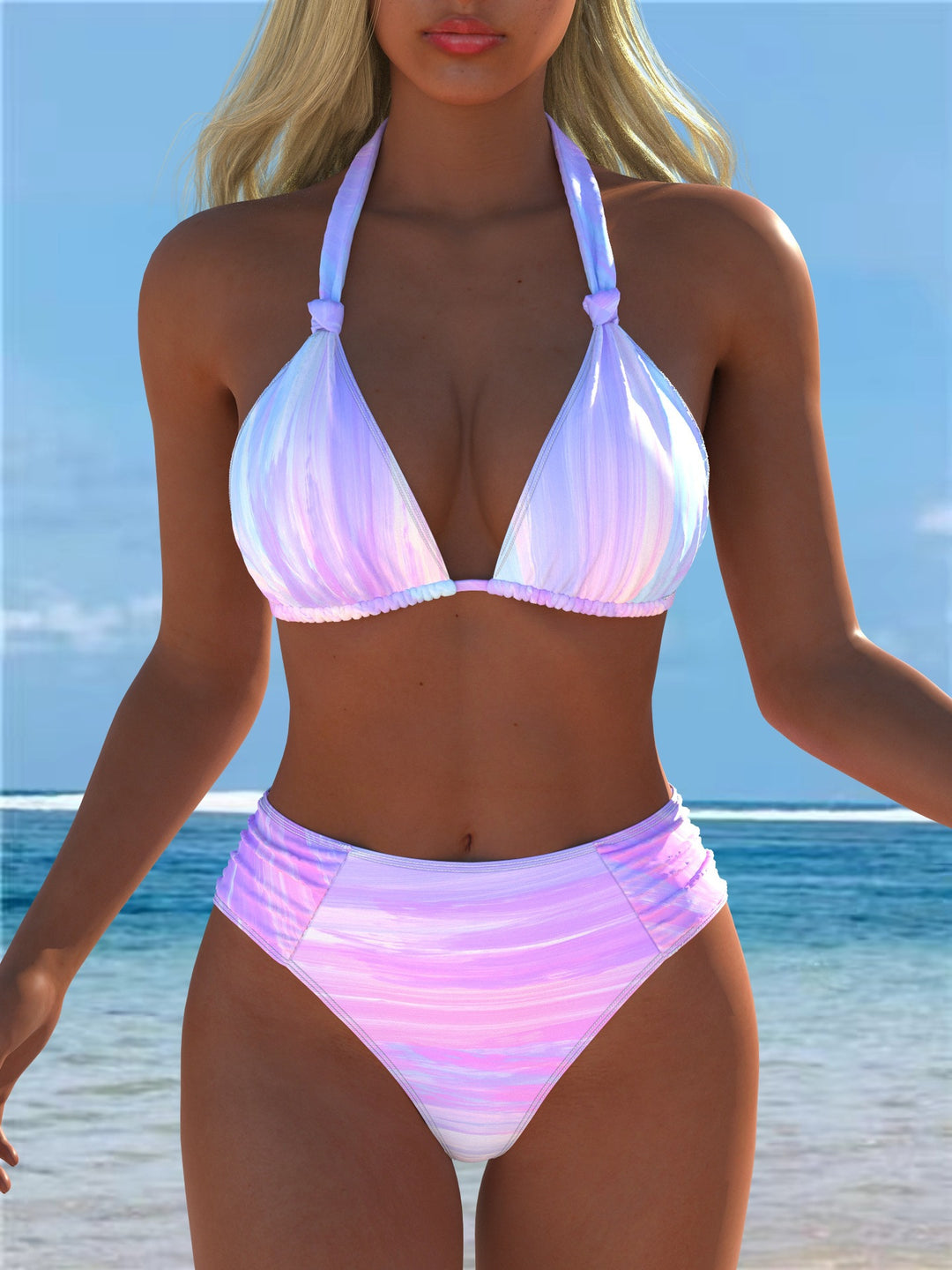 Damen Triangel-Bikini mit hohem Bund und patriotischem Sternen-Muster EB
