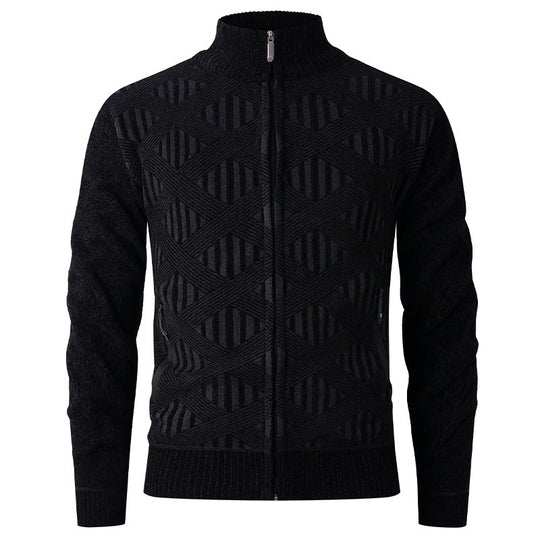Herren elegante Strickjacke mit strukturiertem Design und hohem Stehkragen EB