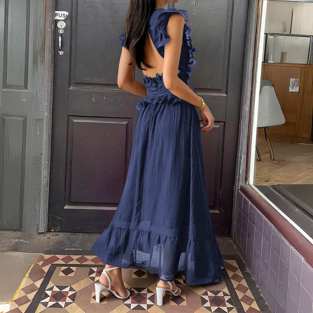 Damen Elegantes Wickelkleid mit Rüschendetails und taillierter Silhouette EB
