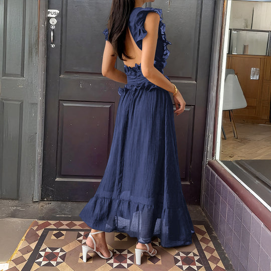 Damen Elegantes Wickelkleid mit Rüschendetails und taillierter Silhouette EB