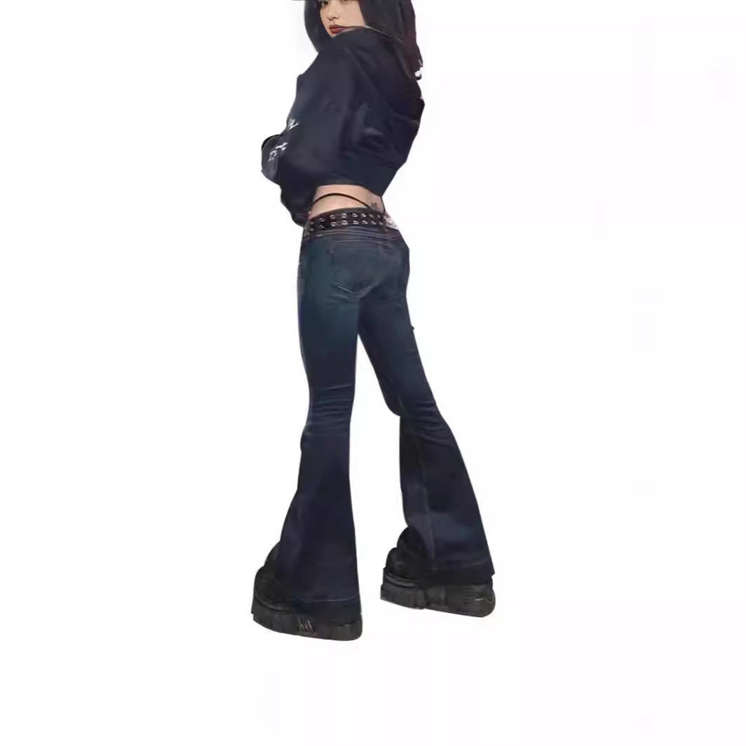 Damen Weit geschnittene Bootcut Jeans mit lässigem Schnitt und mittlerer Taille EB