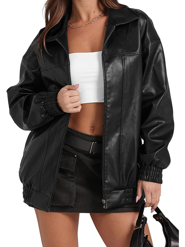 Damen Lässige Oversized-Jacke mit elastischen Bündchen und praktischen Taschen EB