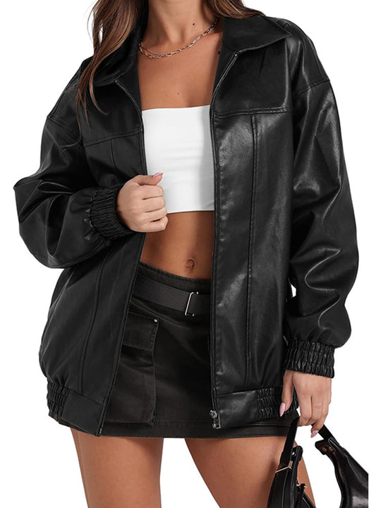 Damen Lässige Oversized-Jacke mit elastischen Bündchen und praktischen Taschen EB