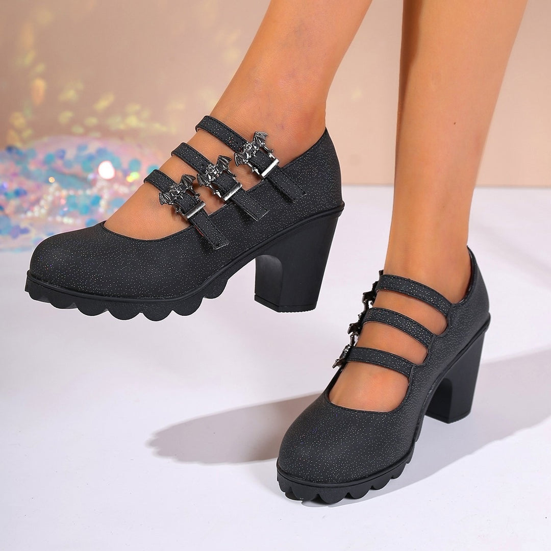 Damen Elegante und modische Blockabsatz-Sandalen mit doppeltem Riemendesign EB