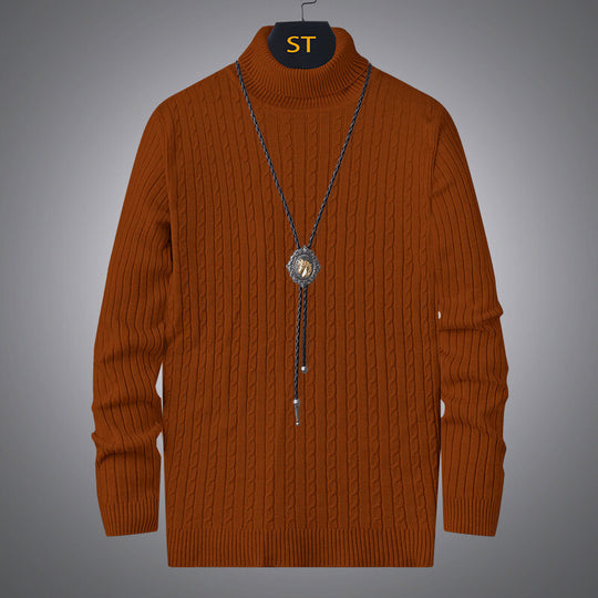 Herren Rollkragenpullover mit strukturiertem Zopfmuster EB