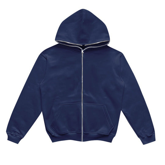 Unisex nan minimalistisch strukturierter Kapuzenzipper mit spitzer Kapuze, Kängurutasche und verstärkten Bündchen EB