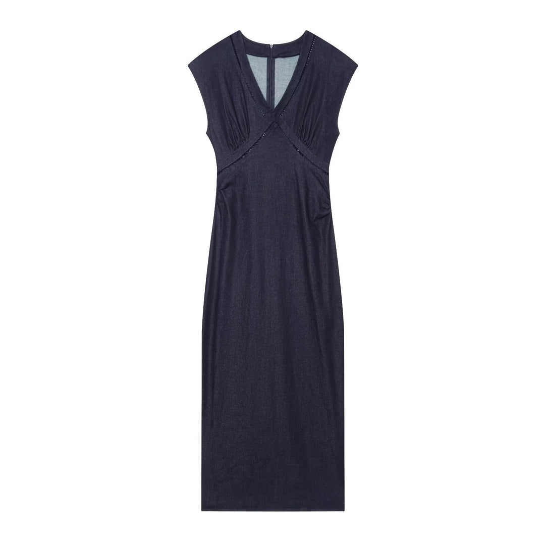Damen Maxikleid mit elegantem V-Ausschnitt und feinem Drapé EB