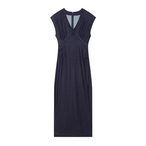 Damen Maxikleid mit elegantem V-Ausschnitt und feinem Drapé EB