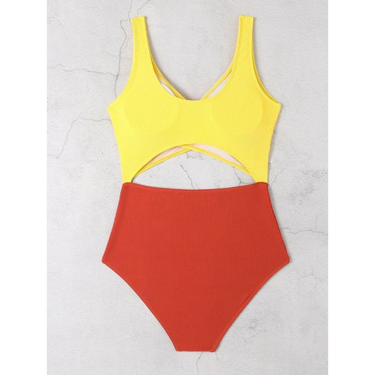 Damen Cut-Out Badeanzug mit hohem Bund und Wickeldesign EB