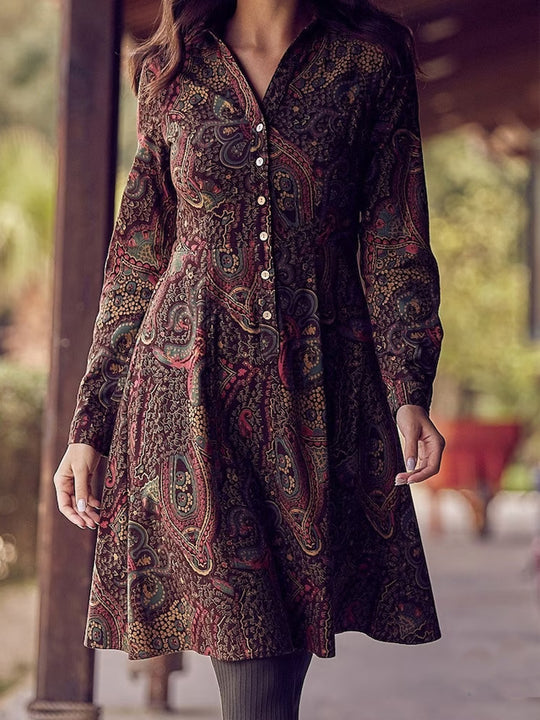 Damen Hemdblusenkleid mit Paisleymuster und Knopfdetails EB