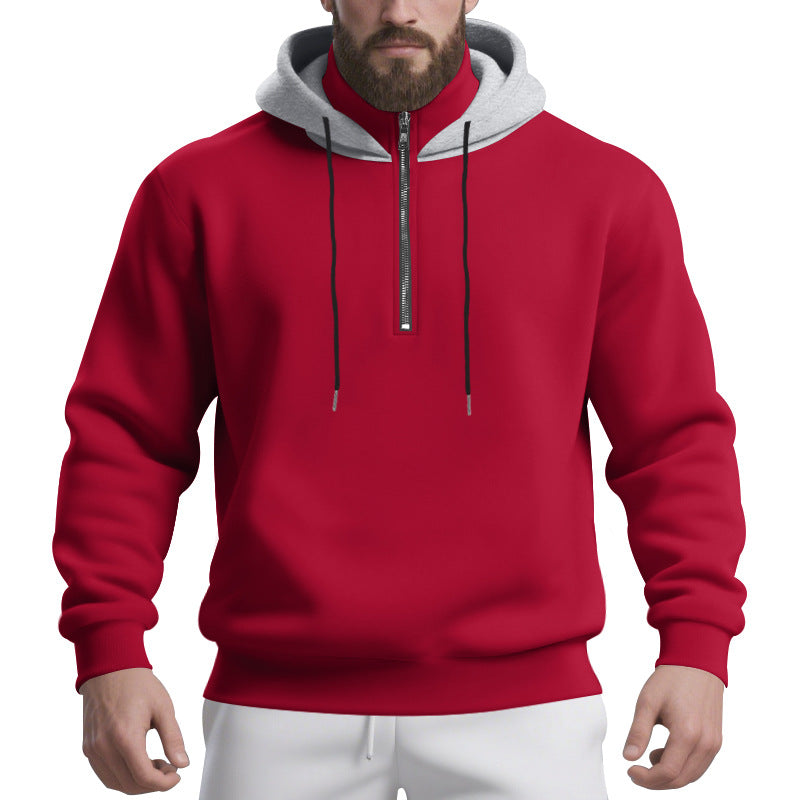 Herren nan Halbzip-Kapuzenpullover mit kontrastierter Kapuzeninnenseite, Kordelzug und gerippten Bündchen EB