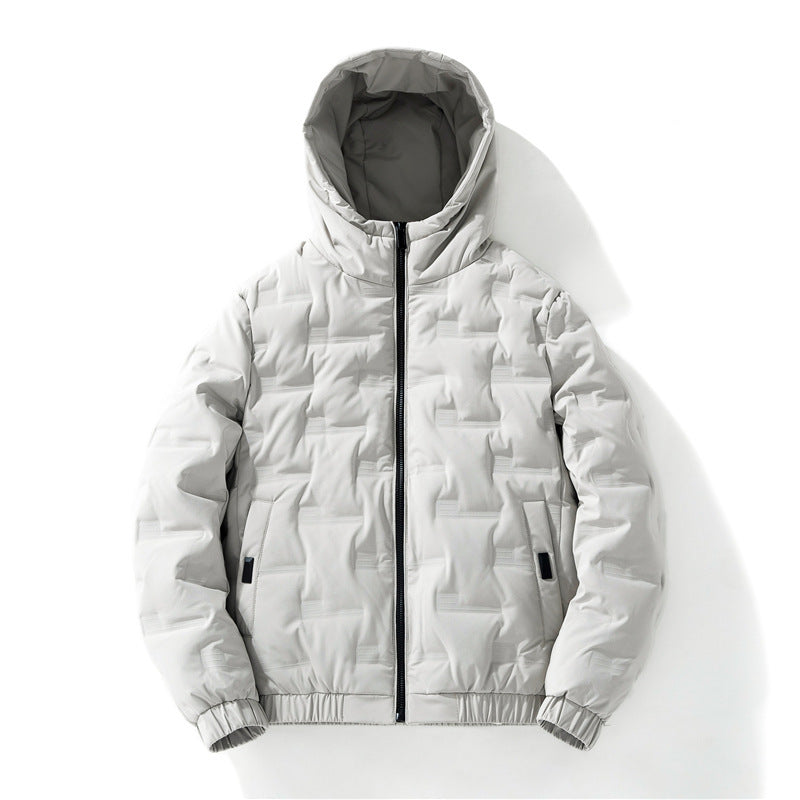 Herren nan isolierende Kapuzen-Steppjacke mit geprägtem Quadratmuster und elastischen Bündchen EB